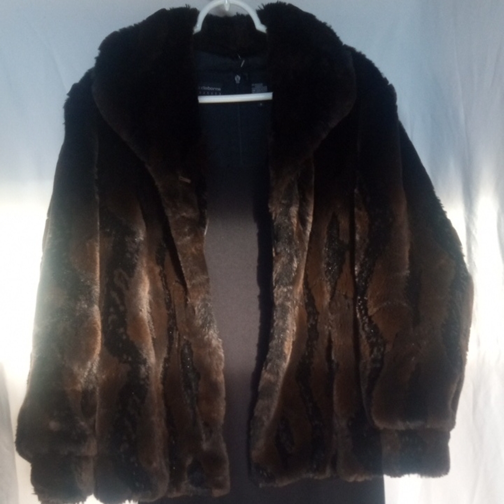 Luxurious Women’s Brown & Black Faux Fur Teddy Jacket Coat, Size L/XL